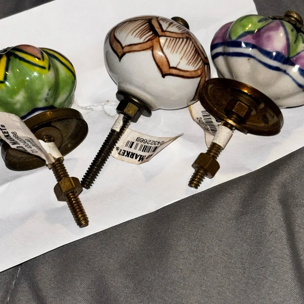 Beautiful Unique Artisan Hand Painted Multicolor Floral Ceramic Knobs, Set of 6